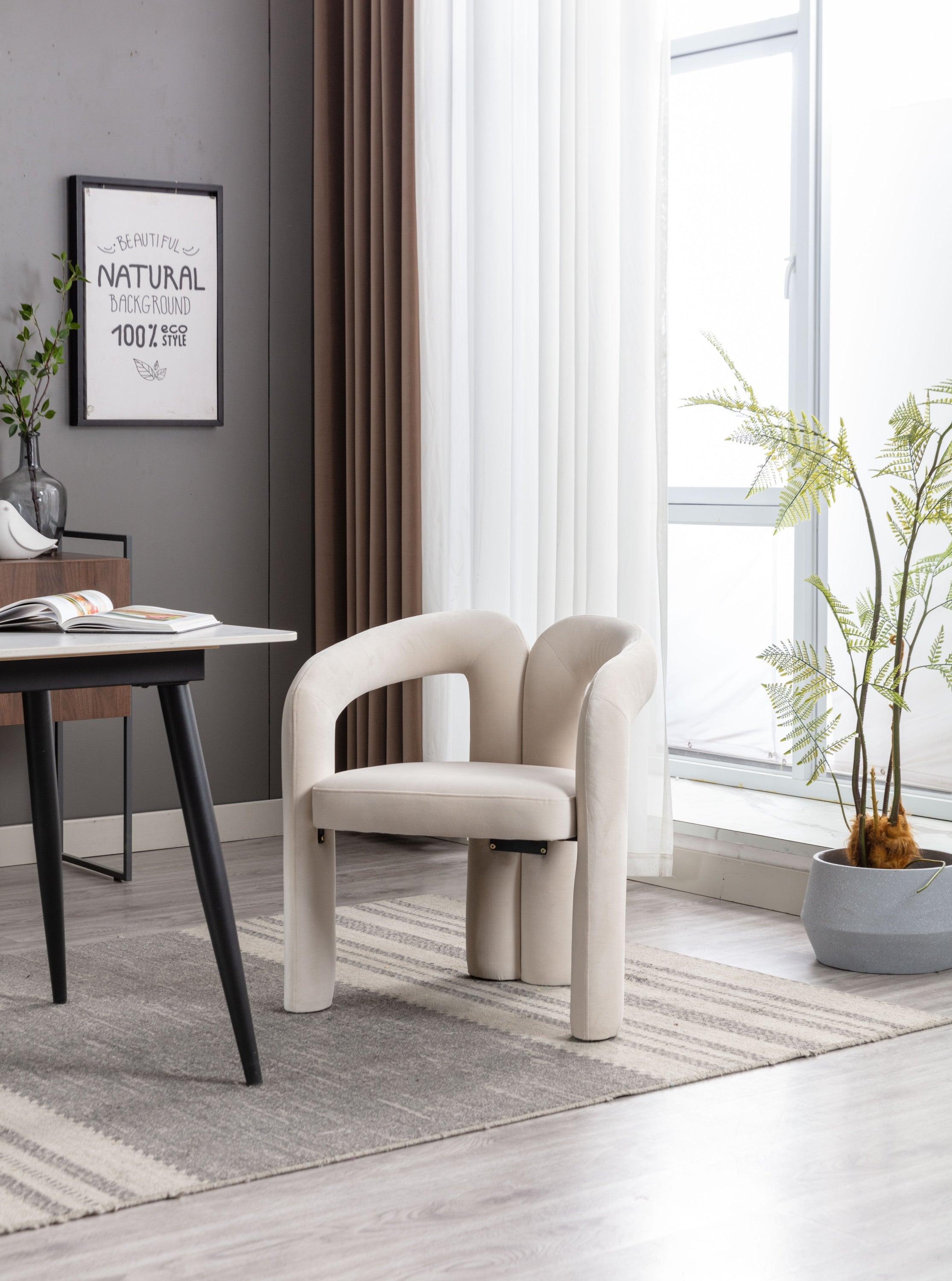Contemporary Designed Velvet Fabric Upholstered Accent/Dining Chair /Barrel Side Chairs Kitchen Armchair for Living Room set of 2 (Beige Velvet)