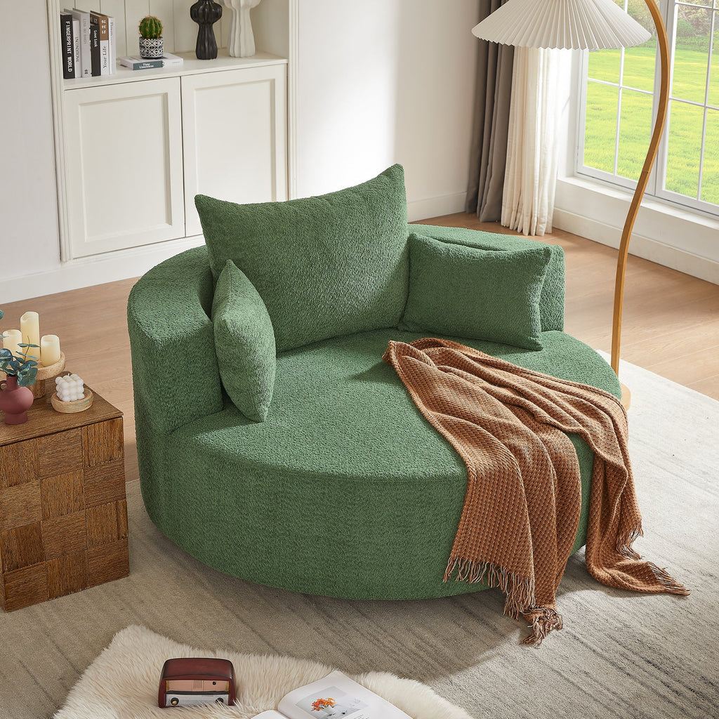 Modern 360° Swivel Accent Barrel Chair with Removable Pillows in Green Chenille for Living Room and Office