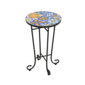 Vibrant French Country Patio Side Table with Colorful Ceramic Tile and Black Iron Frame