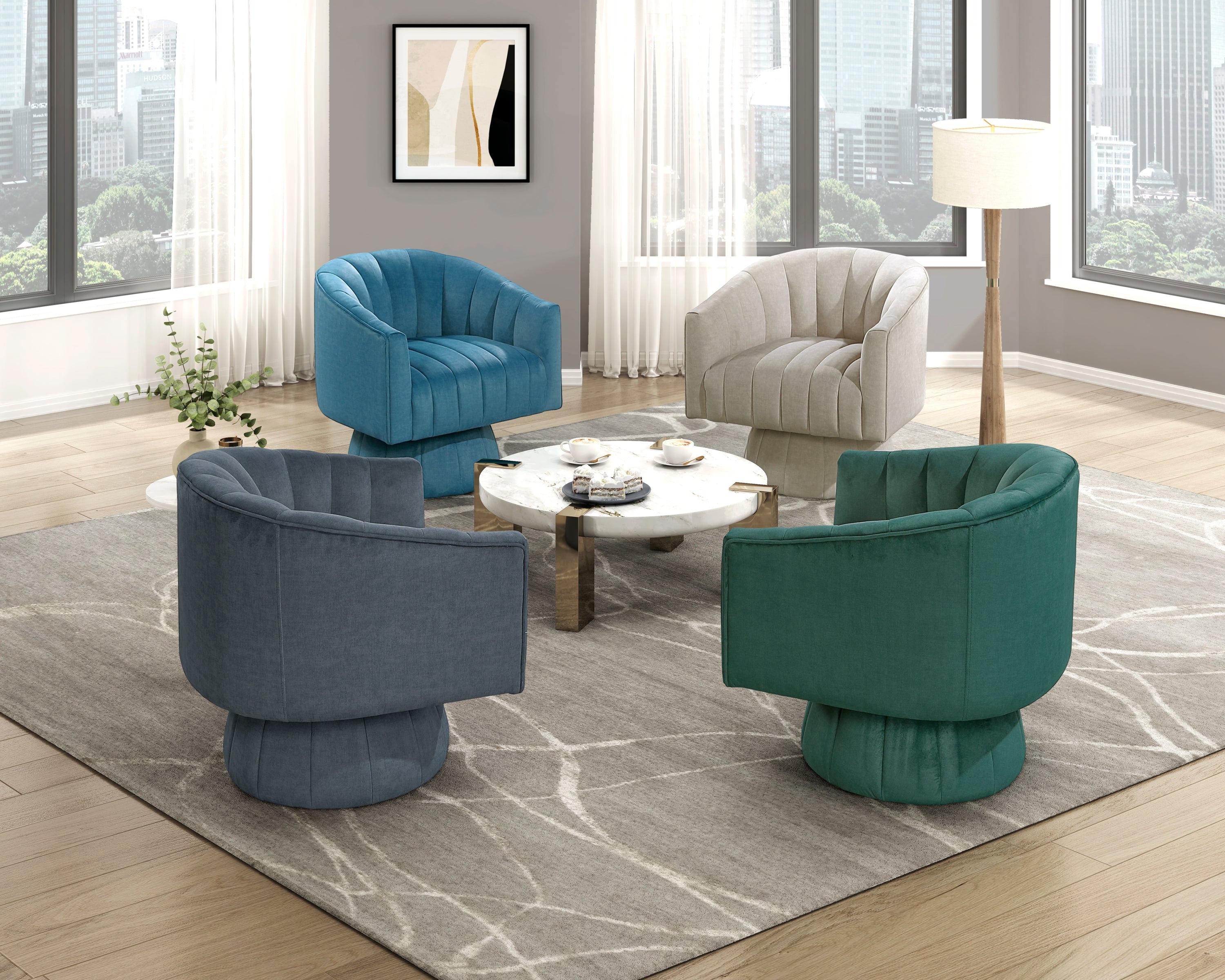 Dark Green Velvet Accent Chair Modern Luxury Living Room Furniture, 1pc Swivel Chair Comfortable Barrel Back