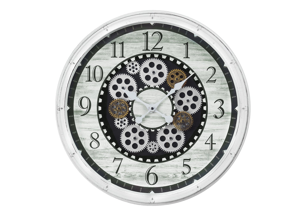 Clocks, 20' Round, Gear Mechanism, Wall Clock, Antique White, Transitional