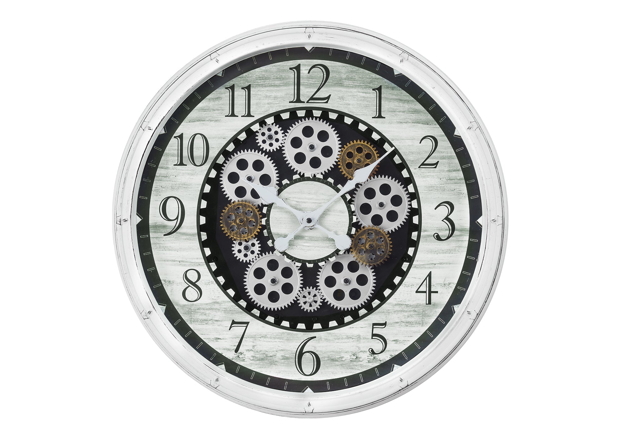 Clocks, 20' Round, Gear Mechanism, Wall Clock, Antique White, Transitional