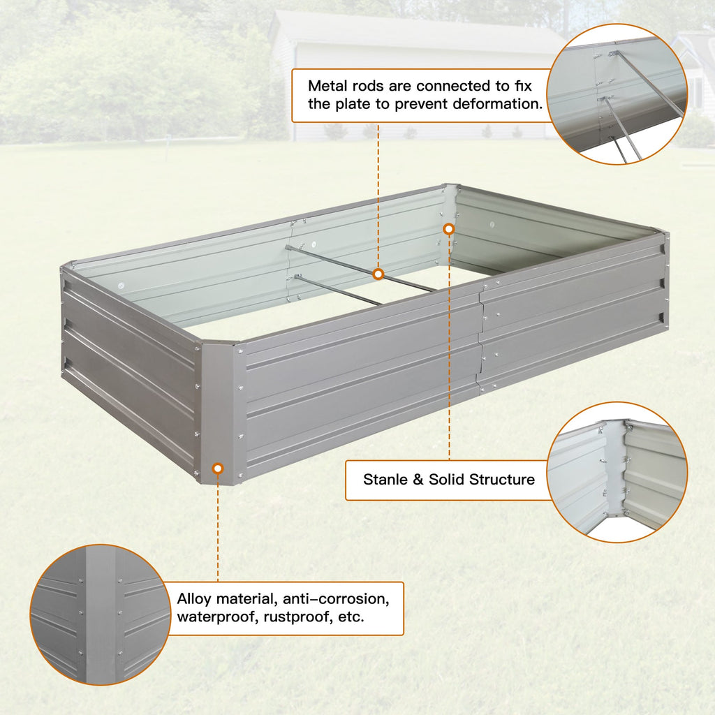 6x 3 x 1 ft (1 pack) Metal Garden Bed,Outdoor Planter Box Metal Patio Kit Planting Bed for Vegetables Flowers Herb,Grey