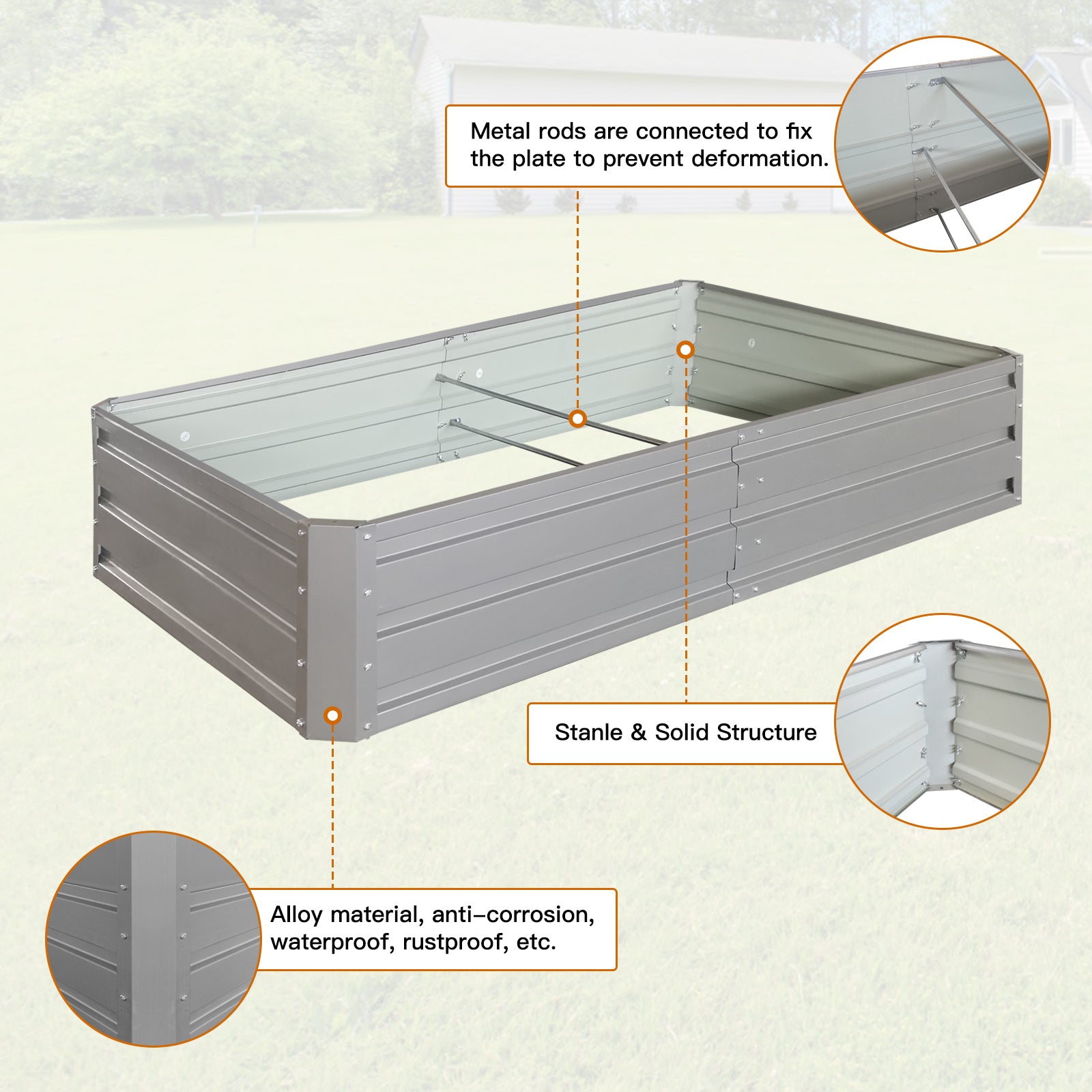 6x 3 x 1 ft (1 pack) Metal Garden Bed,Outdoor Planter Box Metal Patio Kit Planting Bed for Vegetables Flowers Herb,Grey