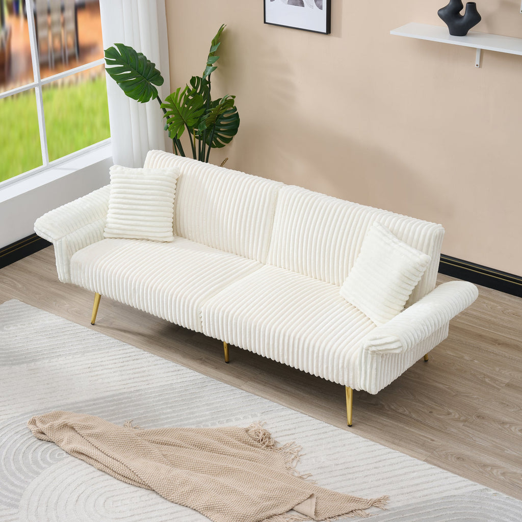 Corduroy Foldable Double Sofa Bed with Folding Armrests for Living Rooms and Small Spaces, 79 Inch