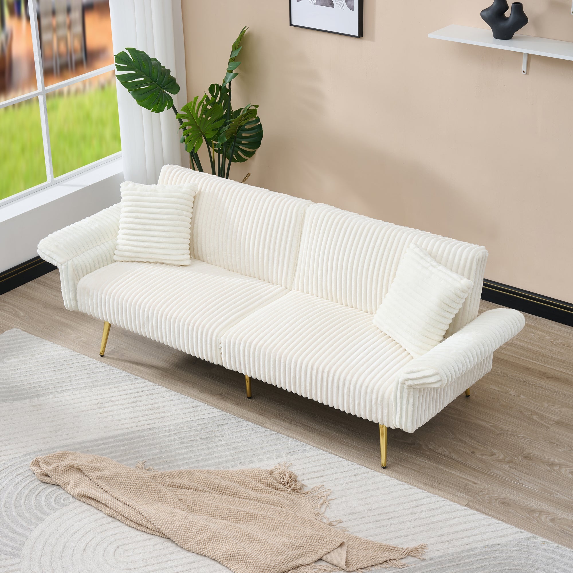 Corduroy Foldable Double Sofa Bed with Folding Armrests for Living Rooms and Small Spaces, 79 Inch