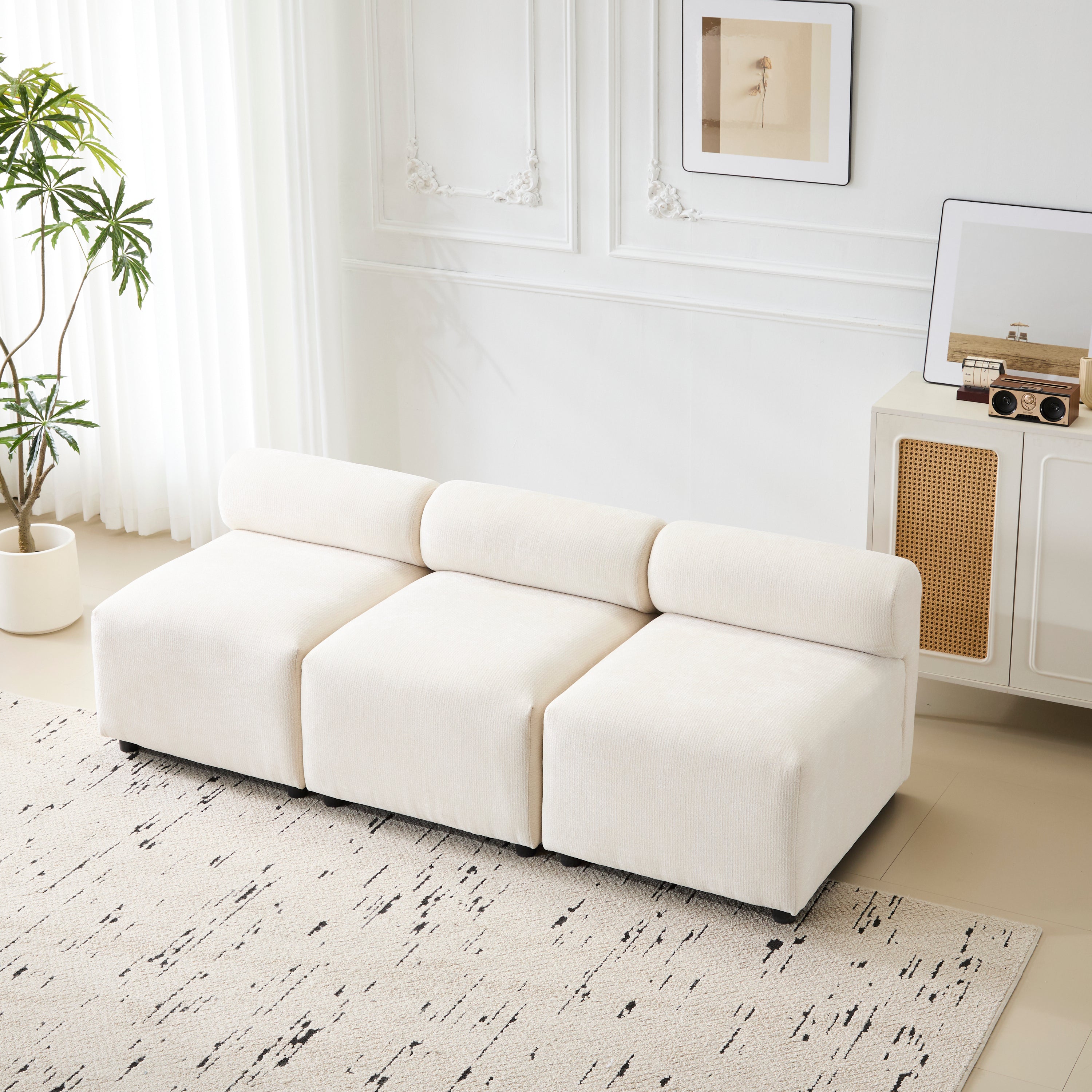 Evelyn 78 in.Armless 3-Piece 3 Seater Modular Couch Sectional Sofa for Living Rooms,Bedrooms,Apartment Office