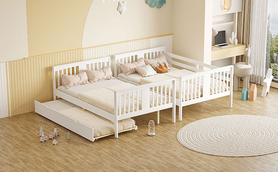Full over Full Bunk Bed with Twin Size Trundle and Ladder-White(Old SKU: LT000204AAK)