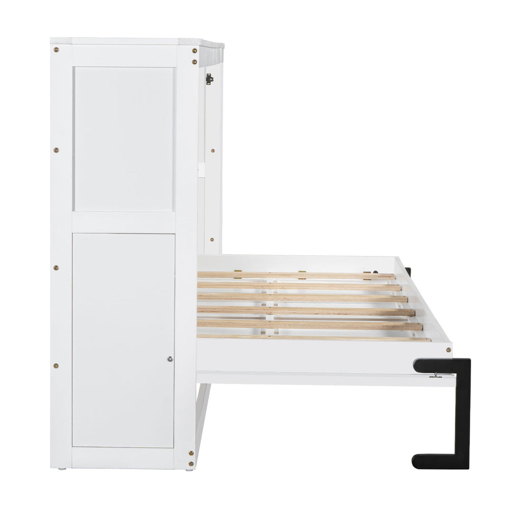 Twin Size Murphy Bed with Bookshelf, White