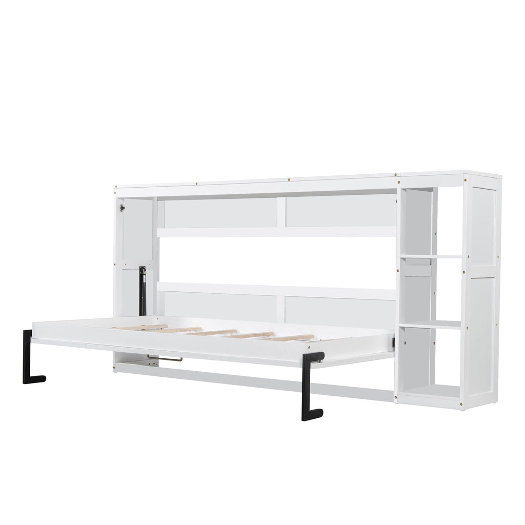 Twin Size Murphy Bed with Bookshelf, White