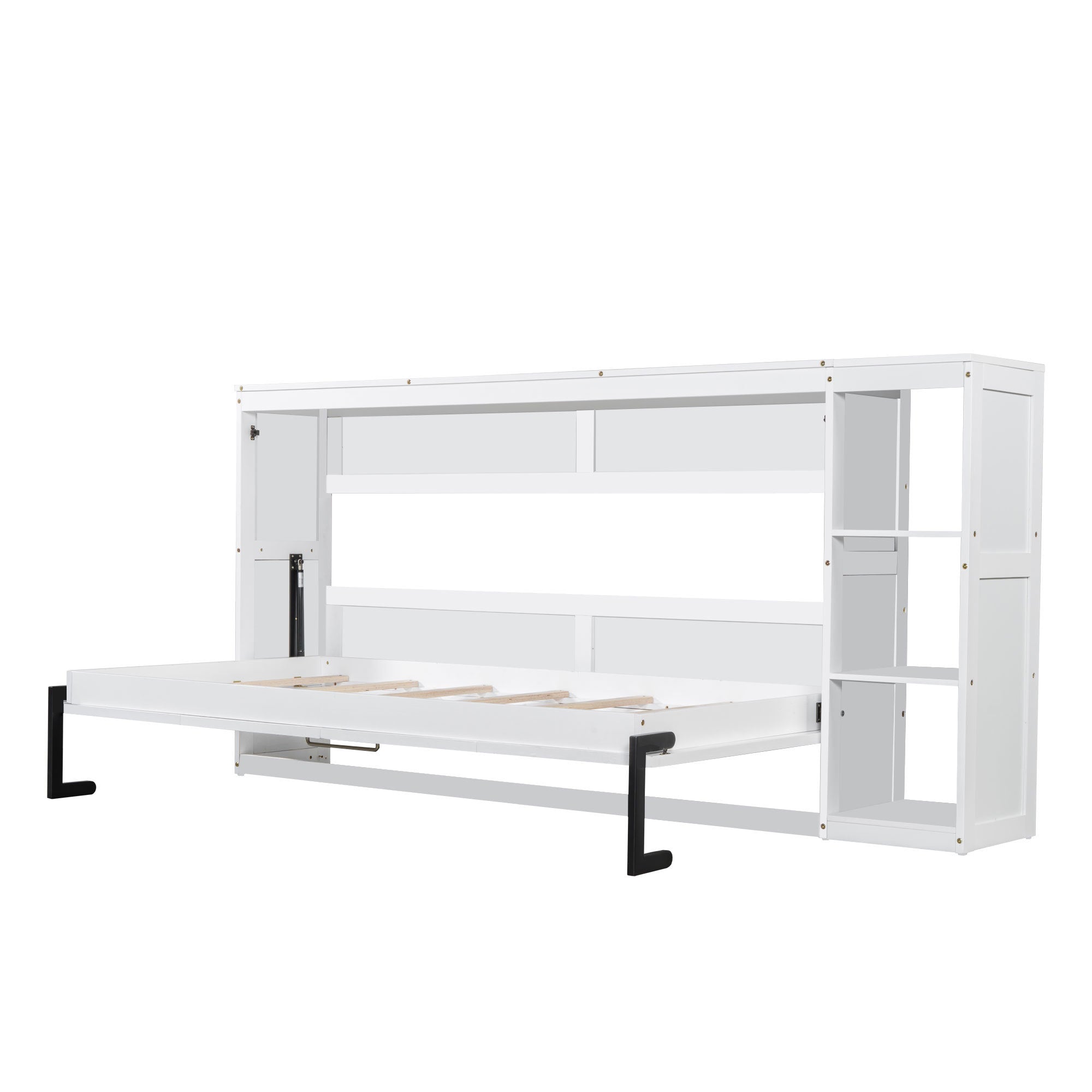 Twin Size Murphy Bed with Bookshelf, White