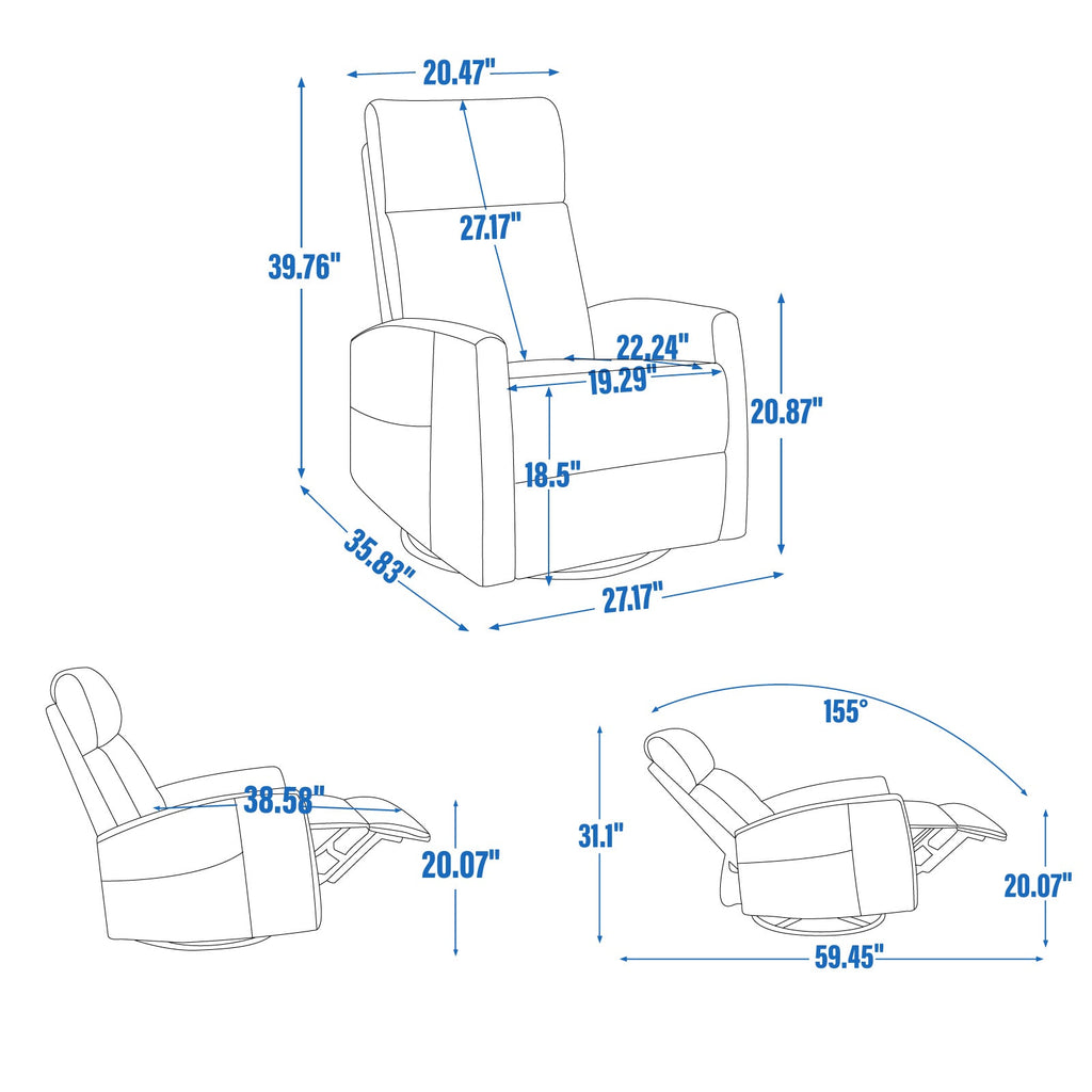 Heat Massage Manual Recliner Chair with Rocker and Swivel in Fabric for Living Room, Brown