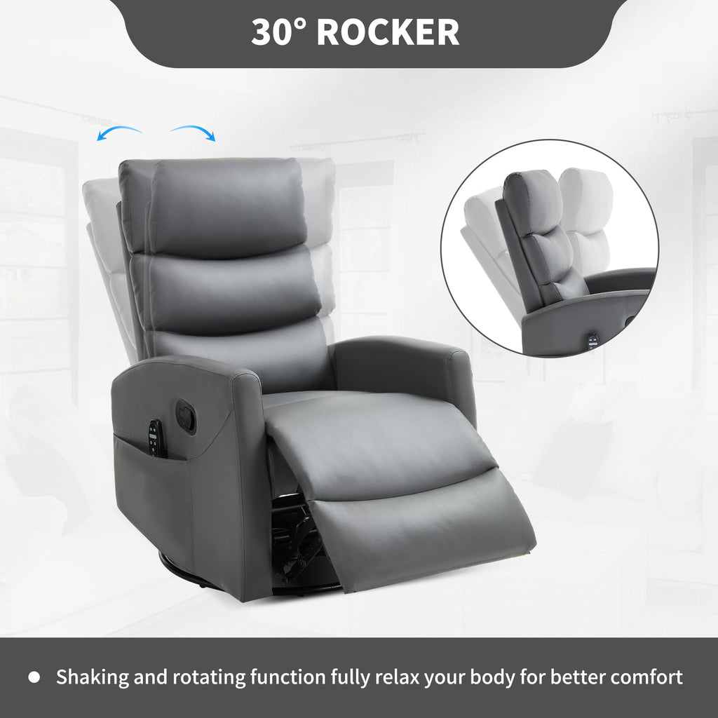 Heat Massage Manual Recliner Chair with Rocker and Swivel in Fabric for Living Room, Grey