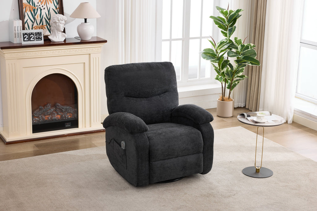 Hot massage manual lounge chair, with rocker arms and rotating fabric, with cup bucket, for living room, black