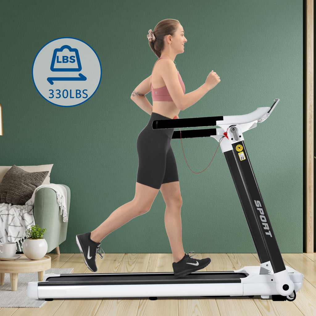 FITIME Portable Compact Treadmill with Electric Motorized 3.5HP, Bluetooth Speaker, White Metal, Medium Size