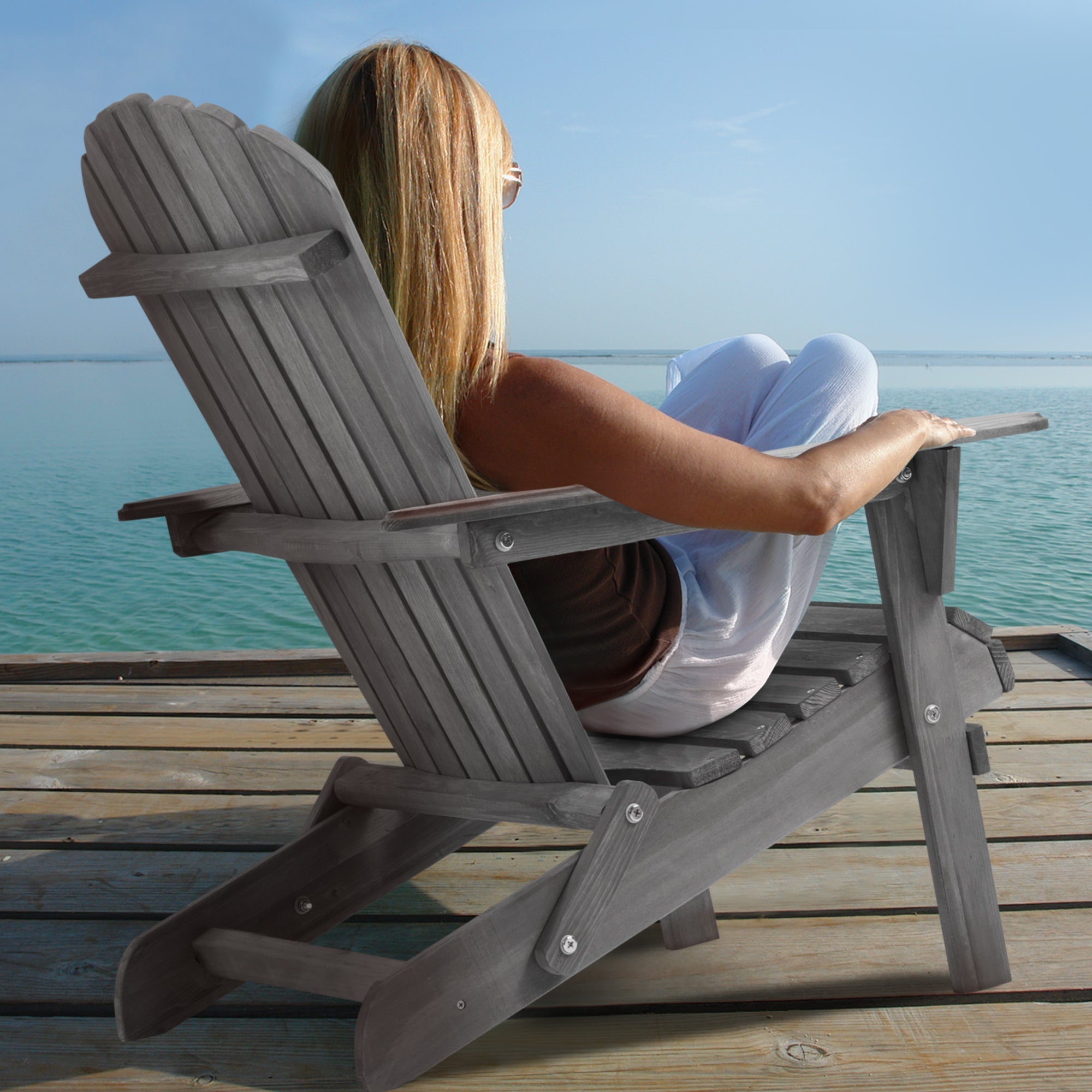 Classic Gray Cedar Wood Lounge Patio Chair Set of 2 for Garden and Outdoor Use