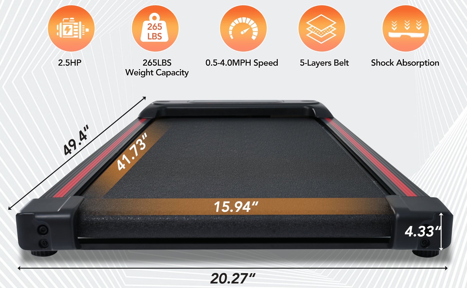 NEW Walking Pad Under Desk Treadmill for Home Office -2.5HP Walking Treadmill With Incline 0.5-4MPH 265LBS Capacity Treadmill for Walking Running - Wristband Remote