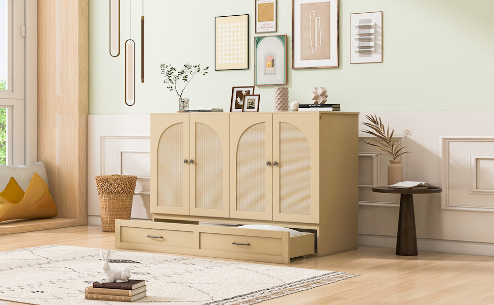 Full Size Murphy Bed with Large Drawers, Gold