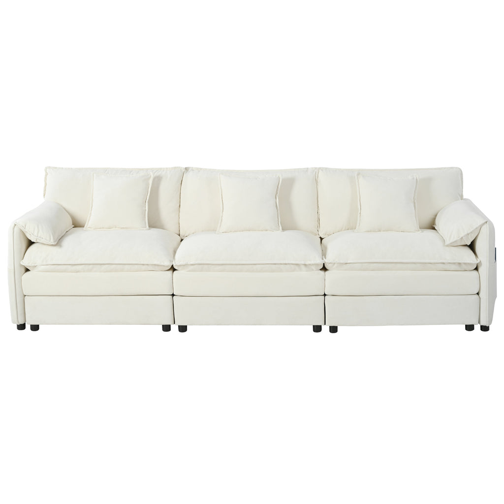 Modular Sectional Sofa, Oversized Deep Seat U Shaped Couch Set for Living Room, 3-Seater Comfy Cloud Couches with 2 Movable Ottomans, DIY Combination, Chenille,Beige