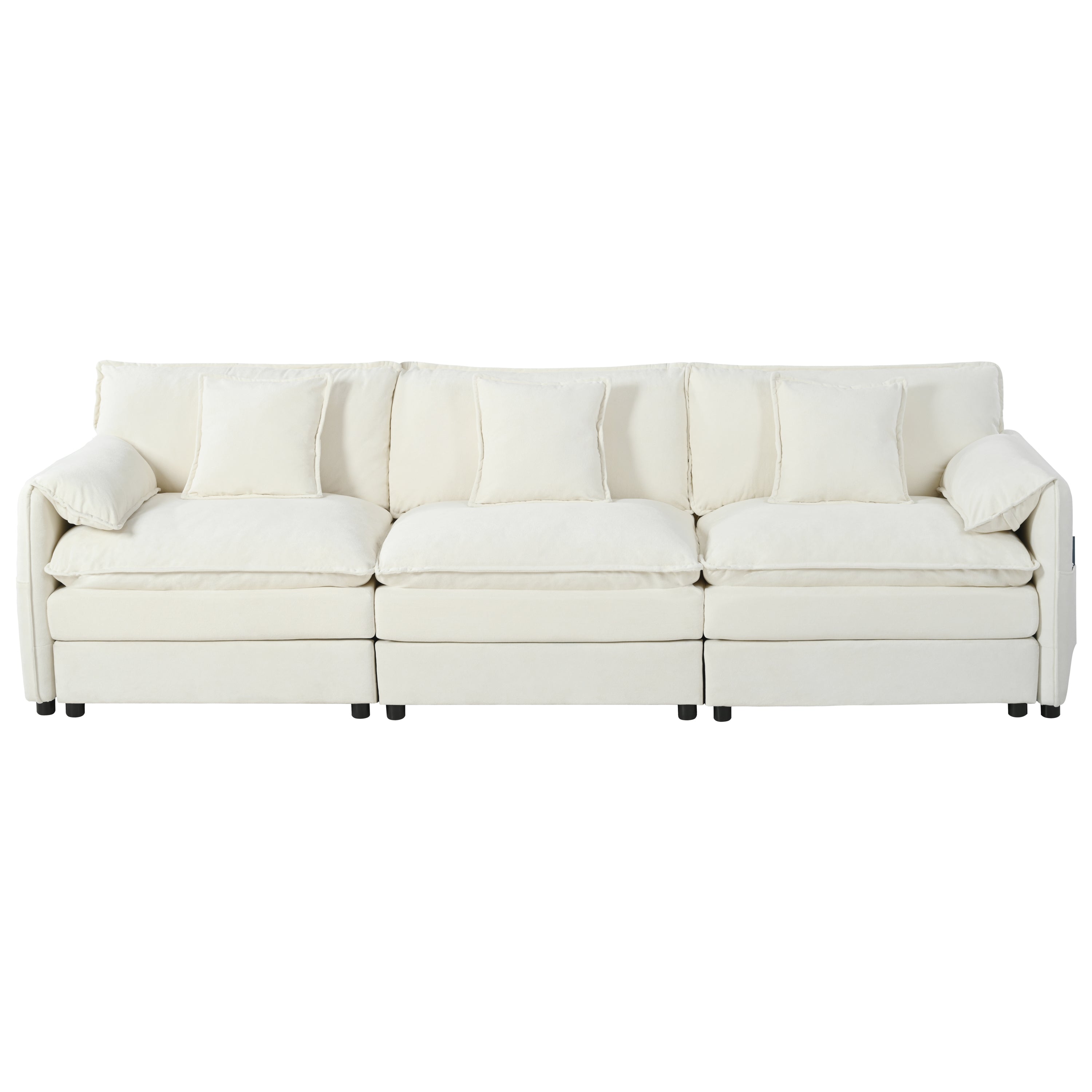 Oversized Deep Seat Sectional Cloud Sofa Sleeper with 3 Ottomans & Soft Pillows, Modular Couch Bed for Living Room, Apartment, DIY Combination Chenille,Beige