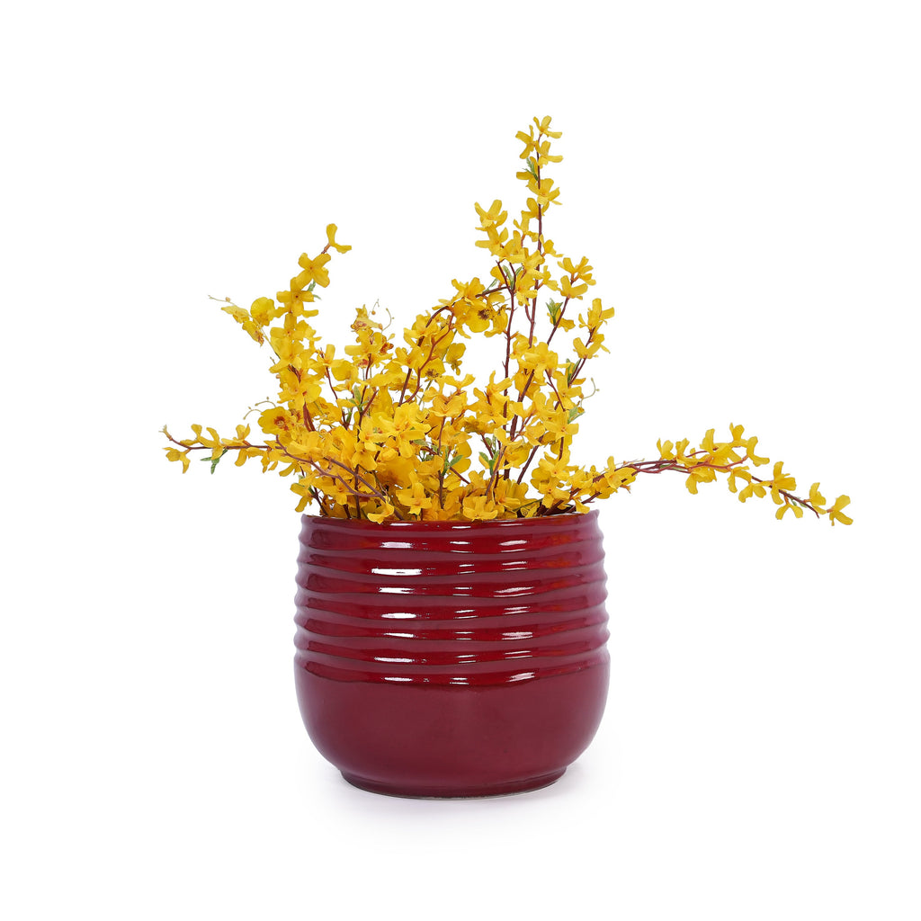 3 Pieces Ceramic Flowerpot, Modern Planter for Patio, Garden or Windowsills - Bean Paste Red