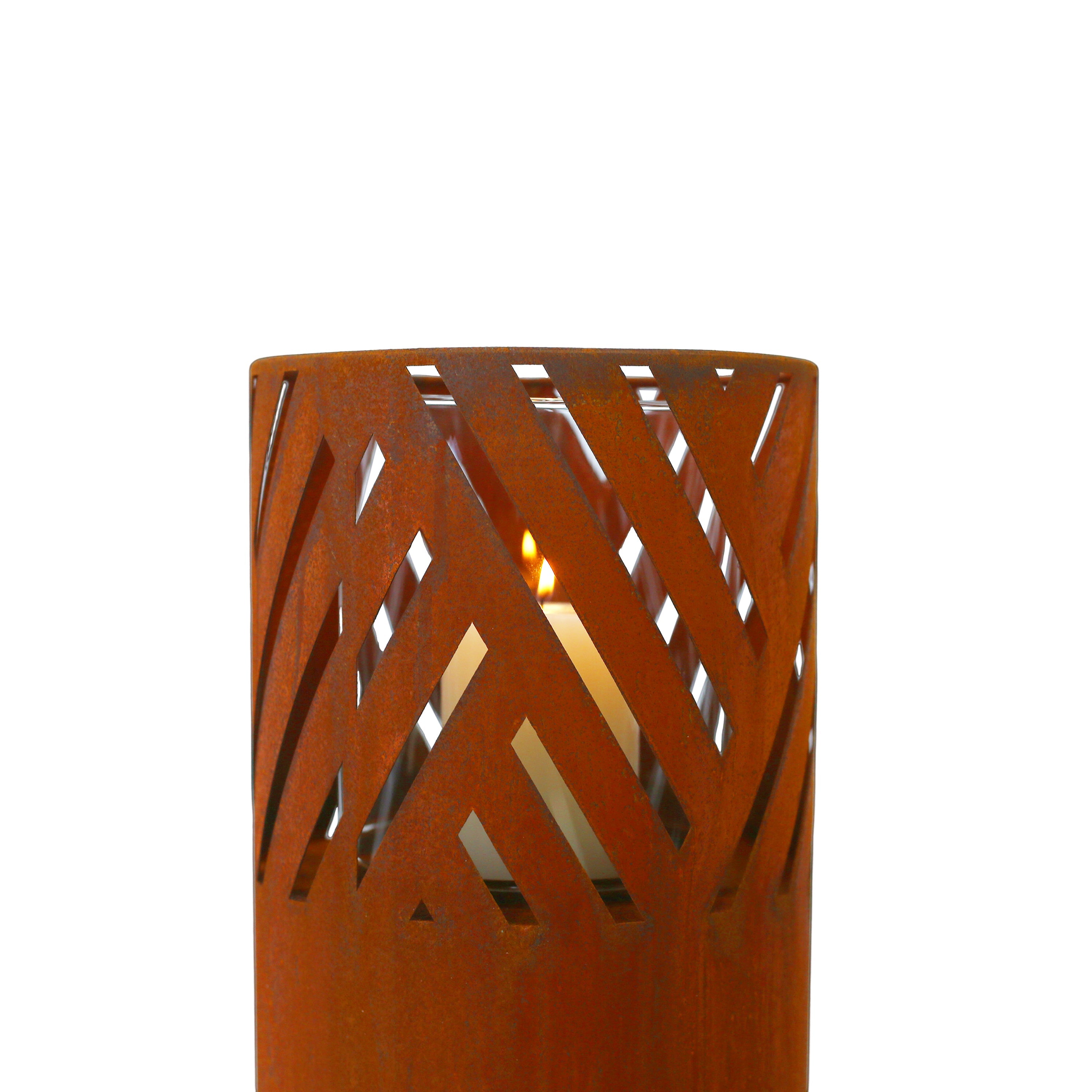 Lantern Column, Set of 2, Decorative Column for Garden in Rust Industrial Design, Lantern for Outdoor and Indoor, Lantern Including Candles, Oriental, 37 1/2+ 29 1/2 in