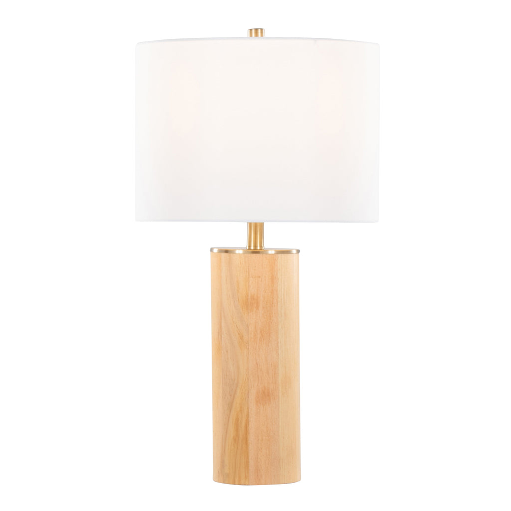 Cylinder Ash 27' Contemporary Wood Table Lamp in Ash Wood, Antique Brass, and White Linen by LumiSource