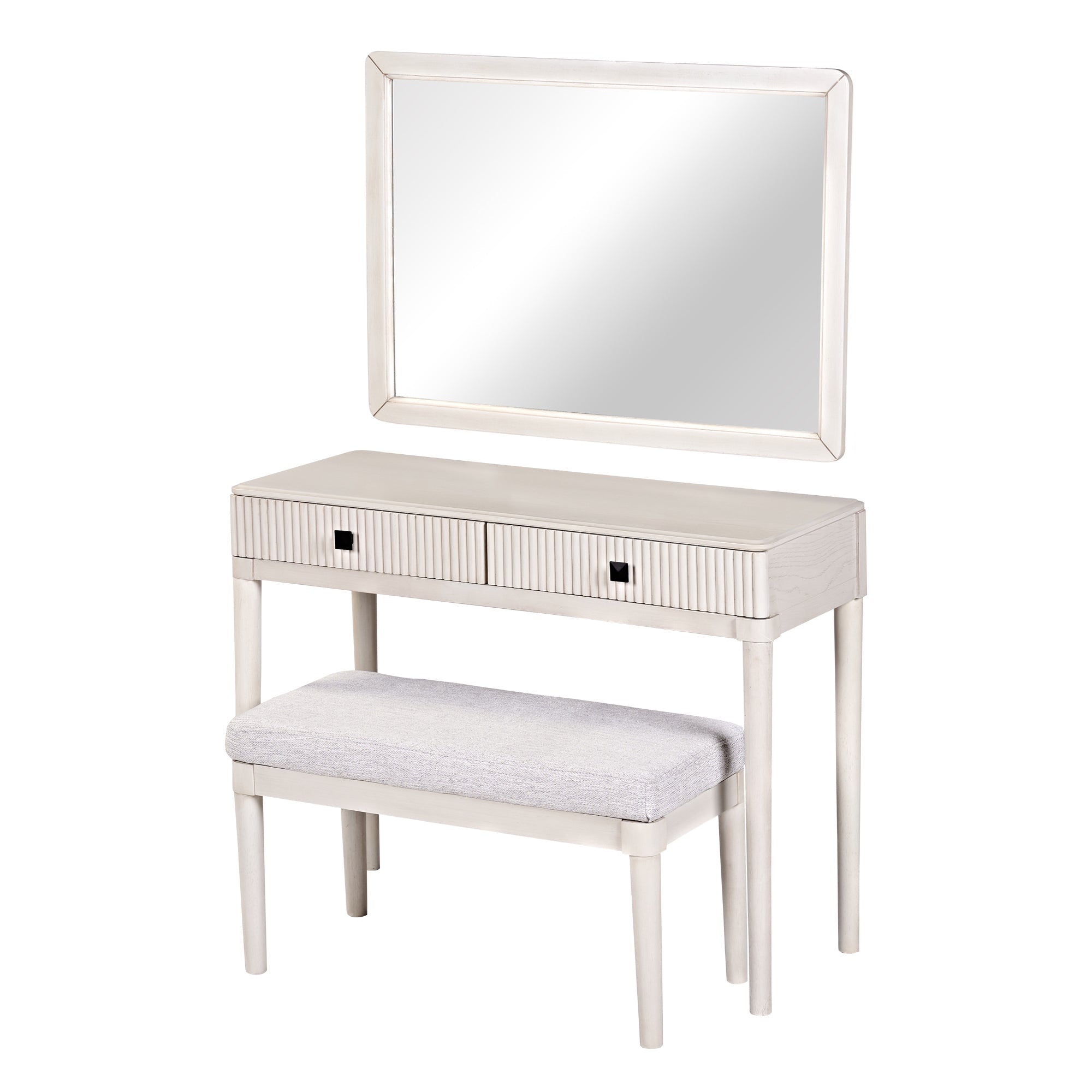 Modern Vanity Desk with Mirror, Adult Makeup Table Set with Stool, Home Office Desk, 2 Large Drawers, White