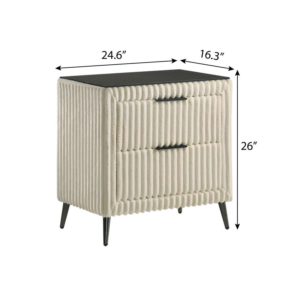 Mavela Wide Wale Corduroy Upholstery Panel King Bed with 2 Nightstands and Bench, Cream