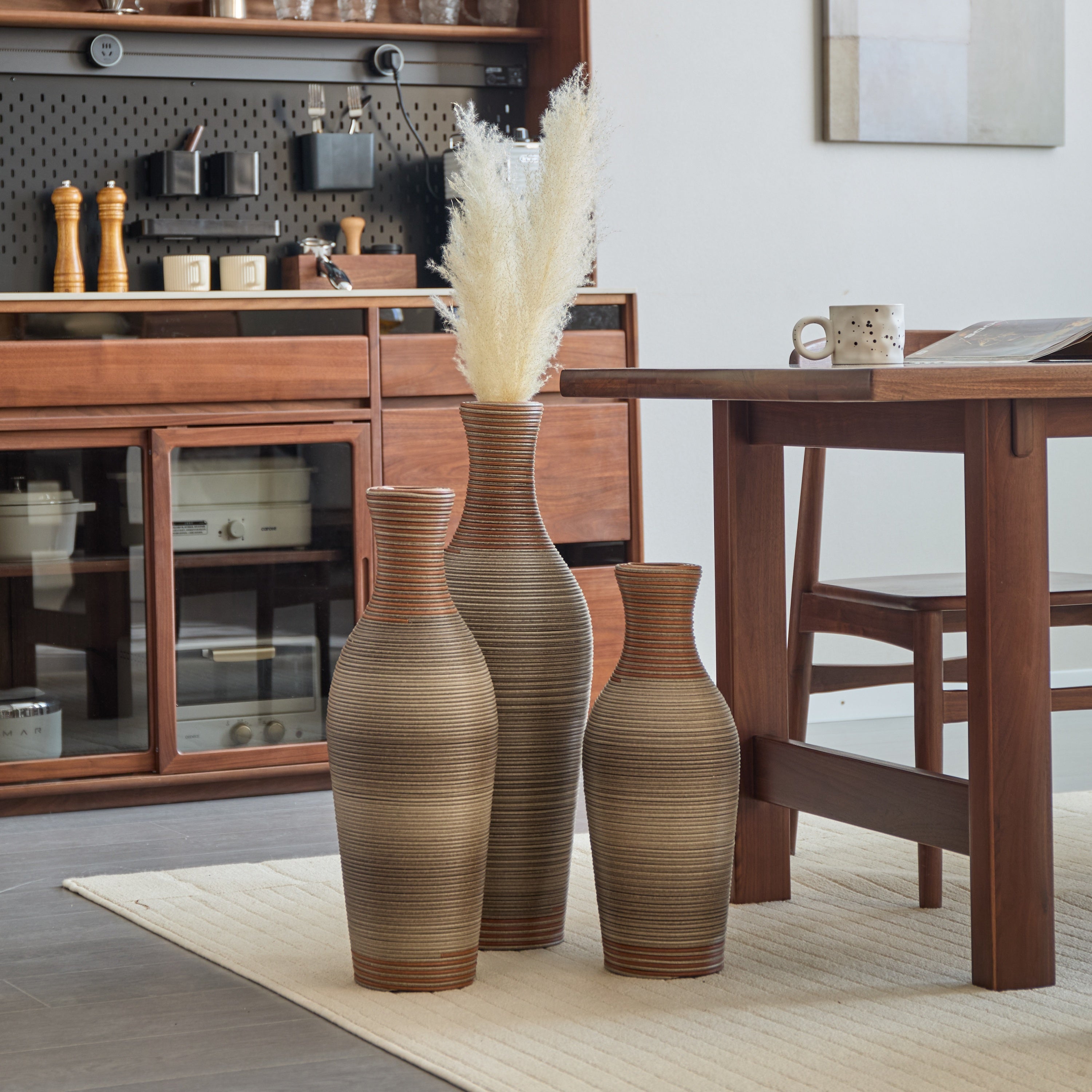 Desktop Vase, Brown Decorative Floor Vase, Classic and Neat Floor Vase, High Independent Flower Stand, Artificial Vine Vase, PVC Floor Vase, Home Decoration Flower Stand Set of 3 pieces