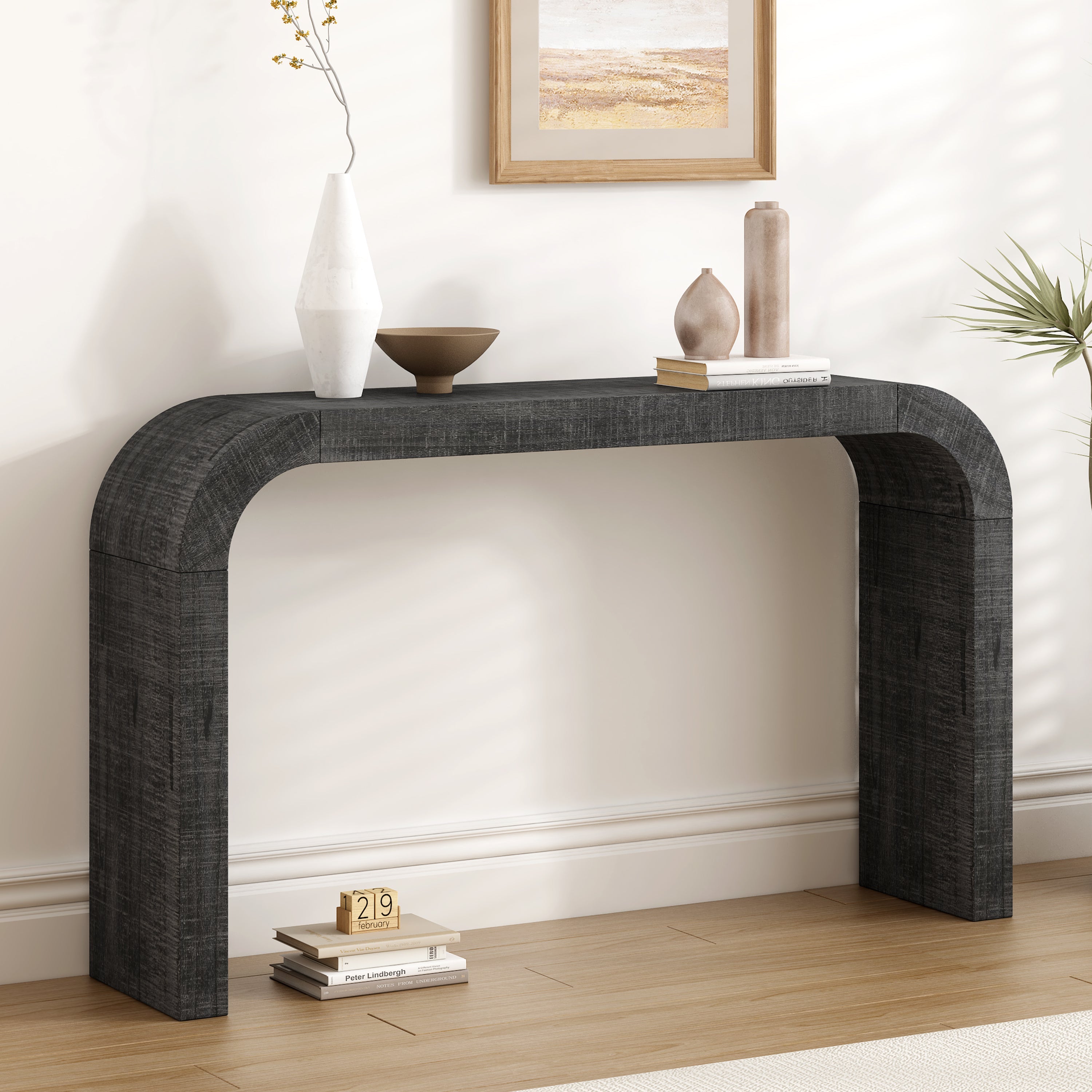 Mirod 52' Wood Console Table with Curved Edge, Natural Texture, Perfect for Entryways and Living Rooms