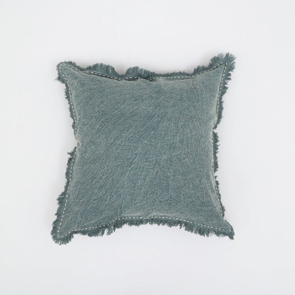 Stonewashed Linen Throw Pillow with Handworked Edges & Fringe -22X22'