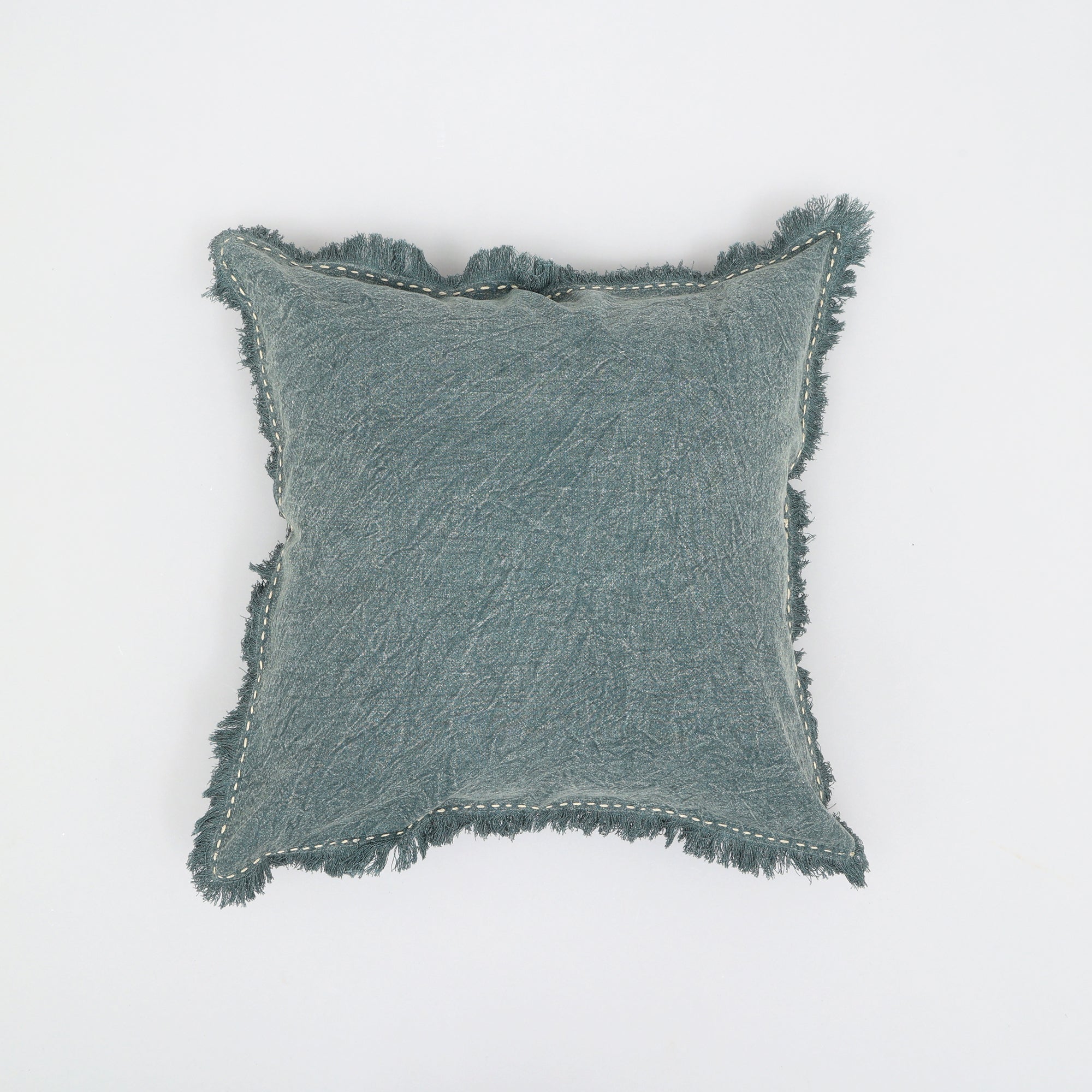 Stonewashed Linen Throw Pillow with Handworked Edges & Fringe -22X22'