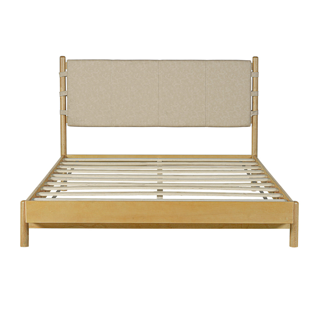 Modern Queen Bed Frame Set with 2 Nightstands, Beige Wood Platform Bed with Headboard and Matching Bedside Tables for Bedroom