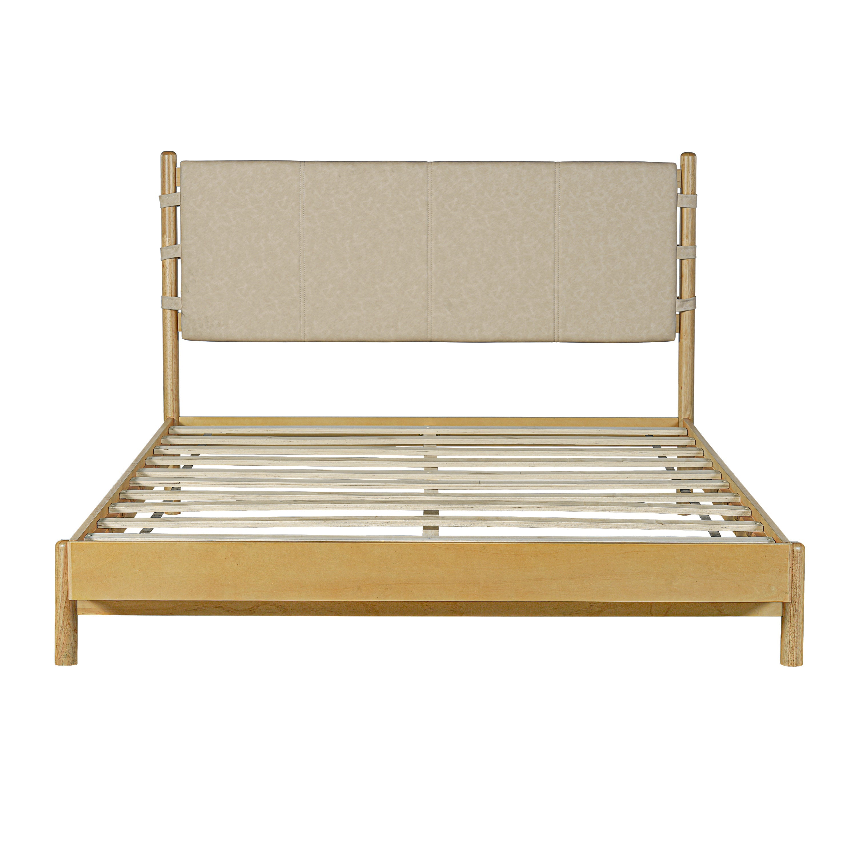 Modern Queen Bed Frame Set with 2 Nightstands, Beige Wood Platform Bed with Headboard and Matching Bedside Tables for Bedroom