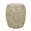 Bohemian Outdoor Lightweight Concrete Side Table with Cane Wicker Pattern, Antique Yellow, Magnesium Oxide, 17.50' x 17.50' x 19.75'