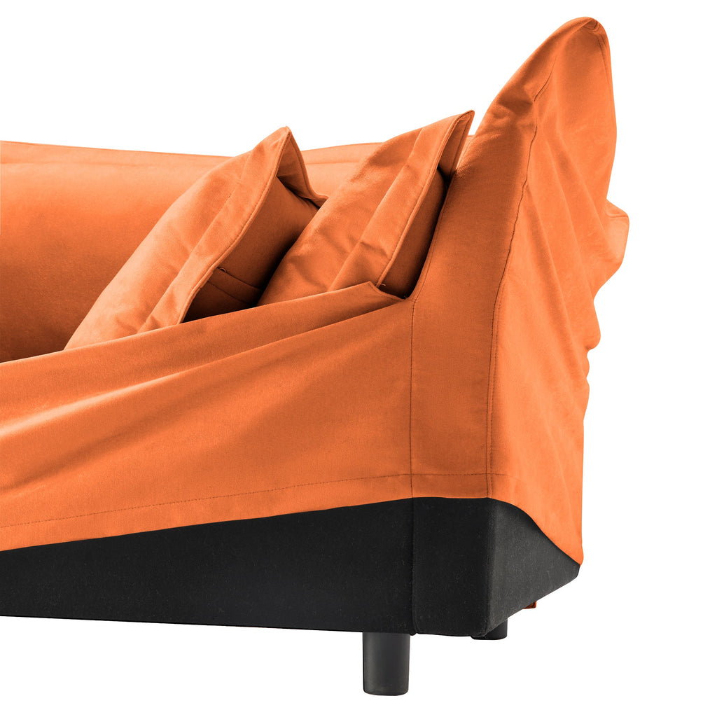 Slip-covered Armchair with 1 Big Back Cushion and 2 Big Toss Pillows, Single Deep Seat Comfy Single Couch Sofa Multiple Large Soft Pillows, Chenille Fabric, Orange