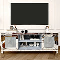 60' Mirrored TV Stand with Crushed Diamond Glass Doors - Modern Media Entertainment Center for Living Room, Adjustable Storage TV Console Table for 65-Inch TV
