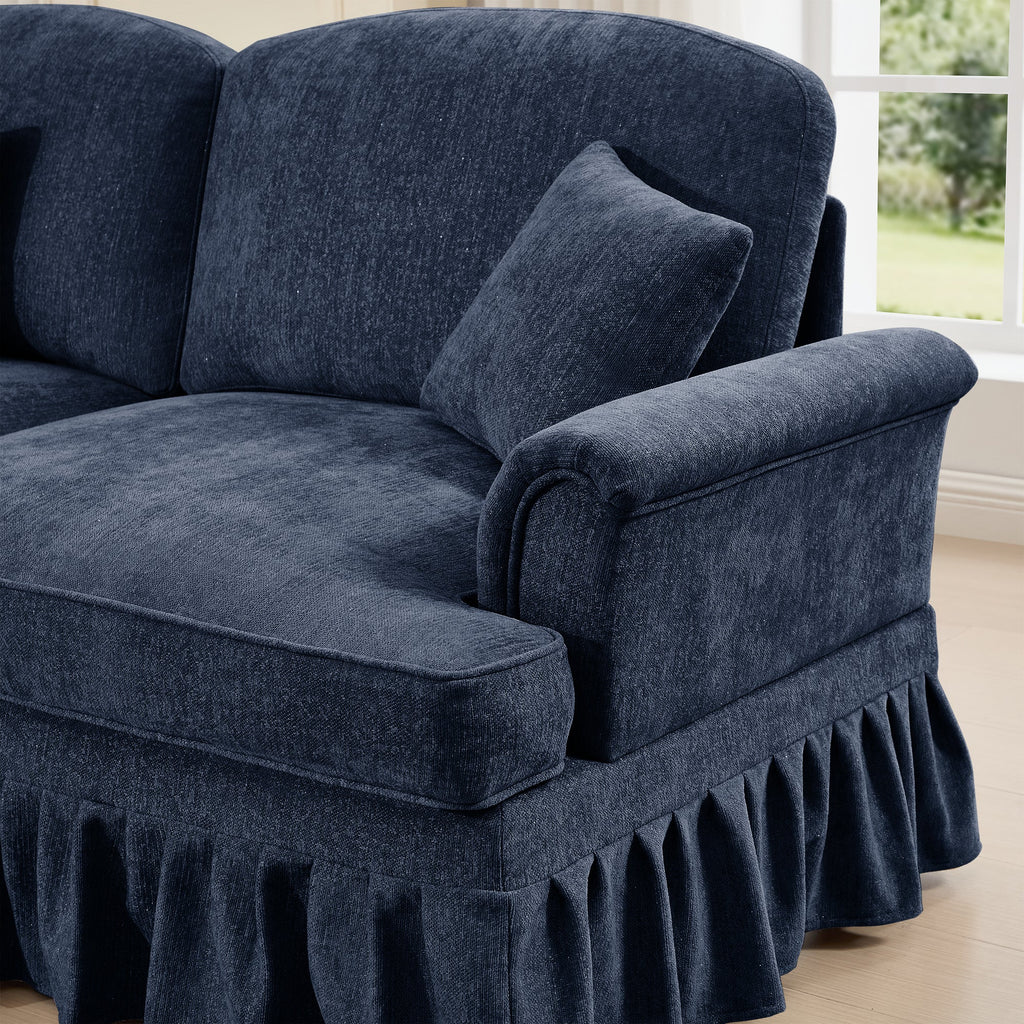 Classic Comfy Modular U Shape Sectional Sofa Couch with Flared Arms and Removable Ruffles Pleats Skirts and Spindle Legs, Upholstered Chenille Deep Seat Cloud Sofa with Movable Ottomans, Blue