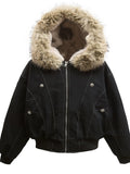 Faux Fur Hooded Zip Up Jacket