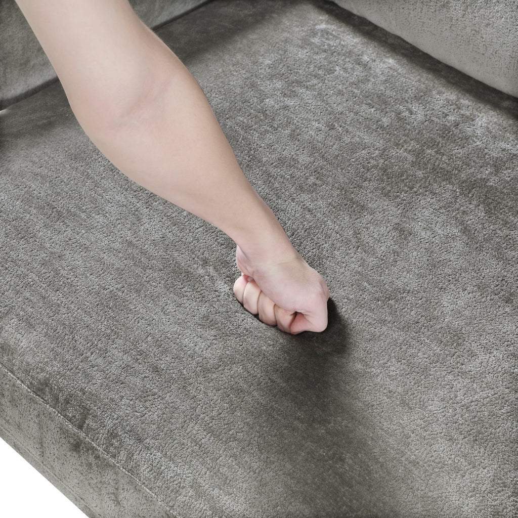Modern Home Accent Chair Cushion Seat Back Chenille Fabric Upholstery Brownish Gray Solid Wood Furniture 1pc