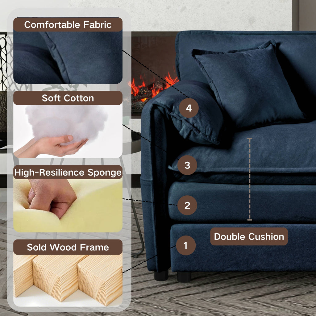 Modular Sectional Sofa, Oversized Deep Seat U Shaped Couch Set for Living Room, 3-Seater Comfy Cloud Couches with 2 Movable Ottomans, DIY Combination, Chenille,Blue