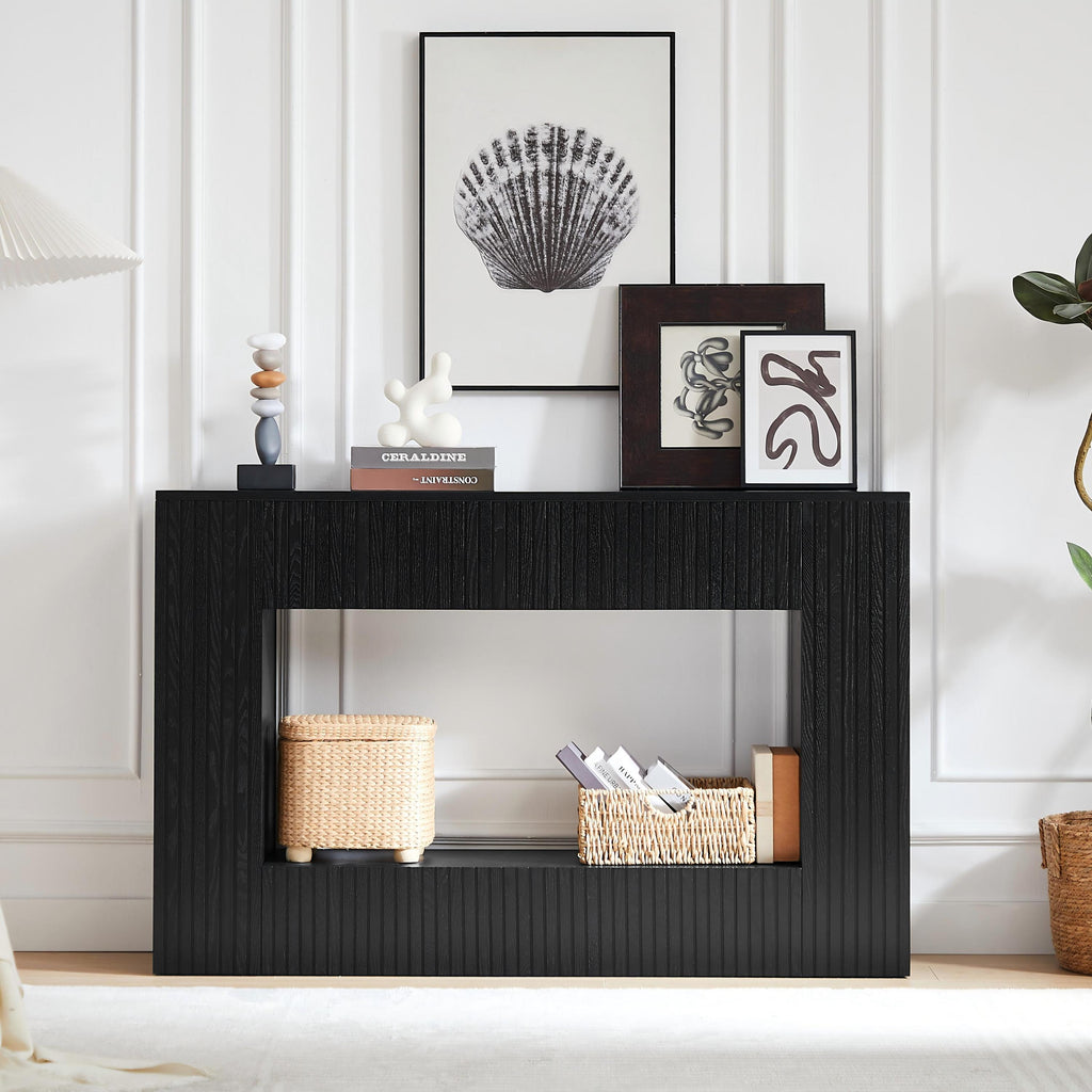 55' Modern Slatted Console Table, Narrow Entryway Table for Living Room or Hallway