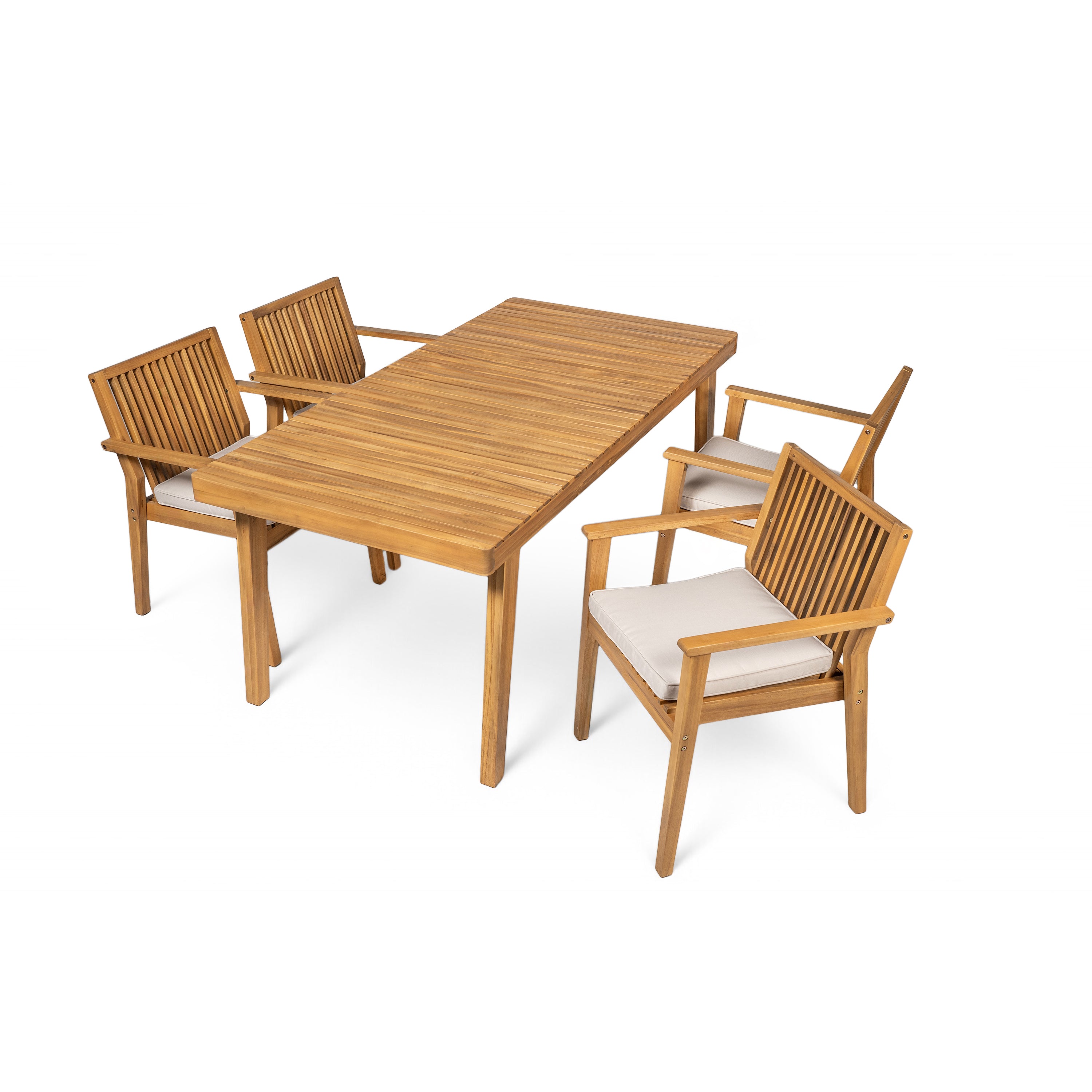 Durable 5 - Piece Patio Furniture Set Acacia Wood Table and 4 Heavy-Duty Cushioned Chairs, Natural