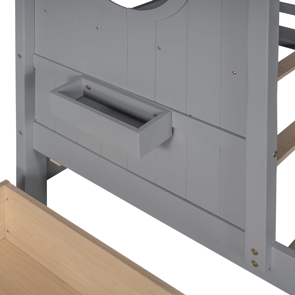 Wooden Twin Size House Bed with 2 Drawers,Kids Bed with Storage Shelf, Gray(Old SKU: HL000051AAE)
