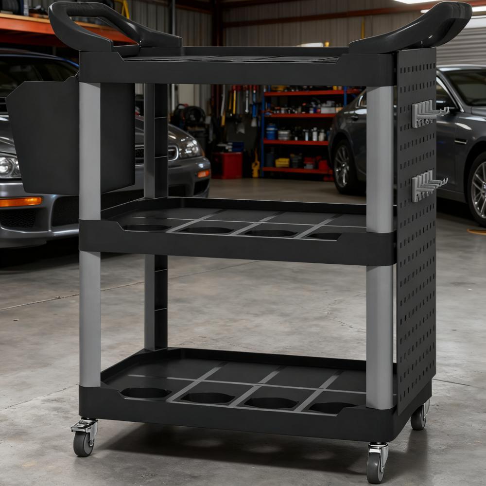 3-Tier Rolling Tool Cart,Capacity Plastic Utility Cart with Side Shelf and Bucket