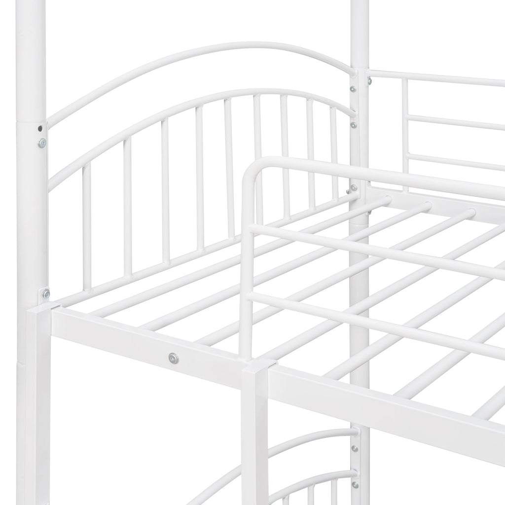 Twin Over Twin Metal Bunk Bed With Slide,Kids House Bed White