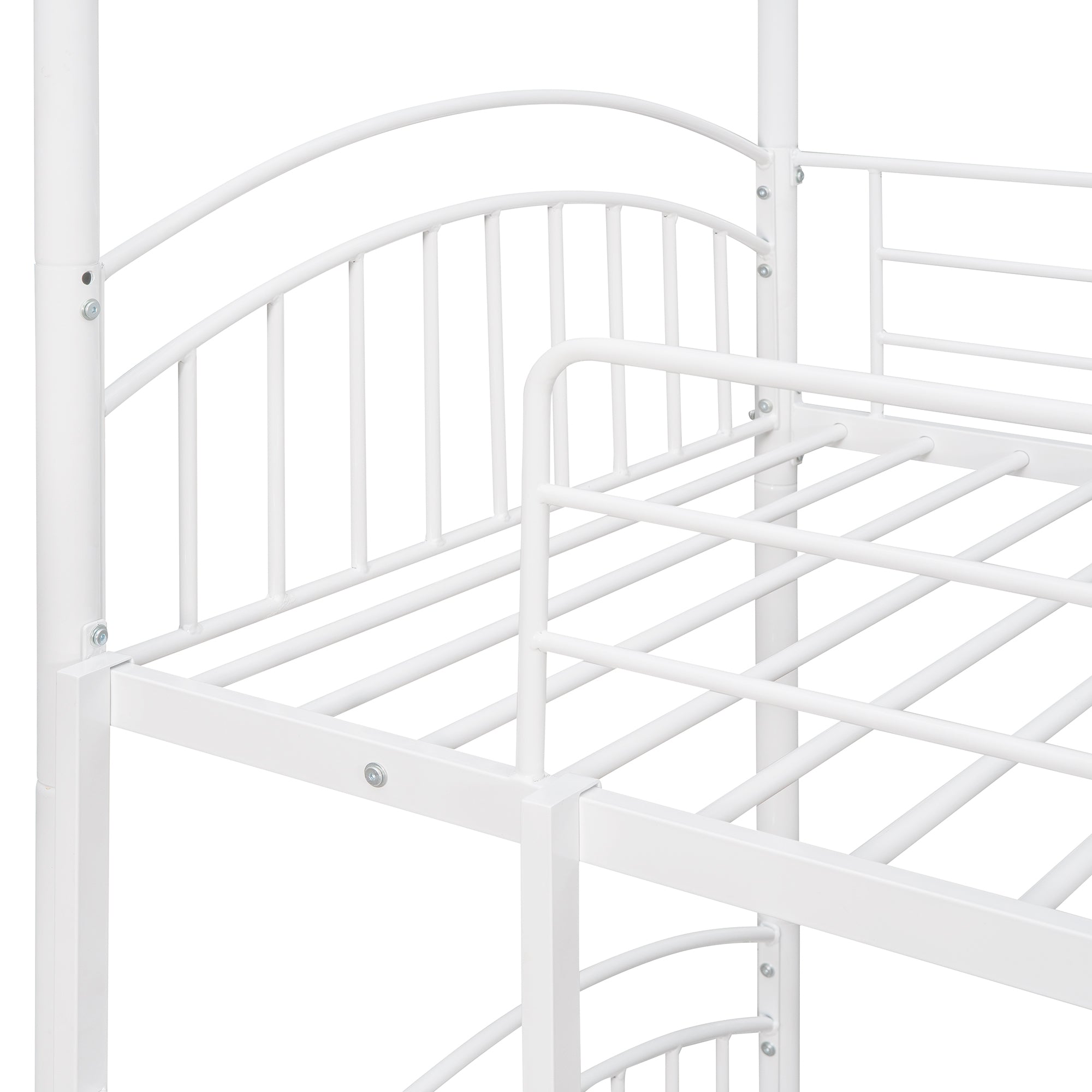 Twin Over Twin Metal Bunk Bed With Slide,Kids House Bed White