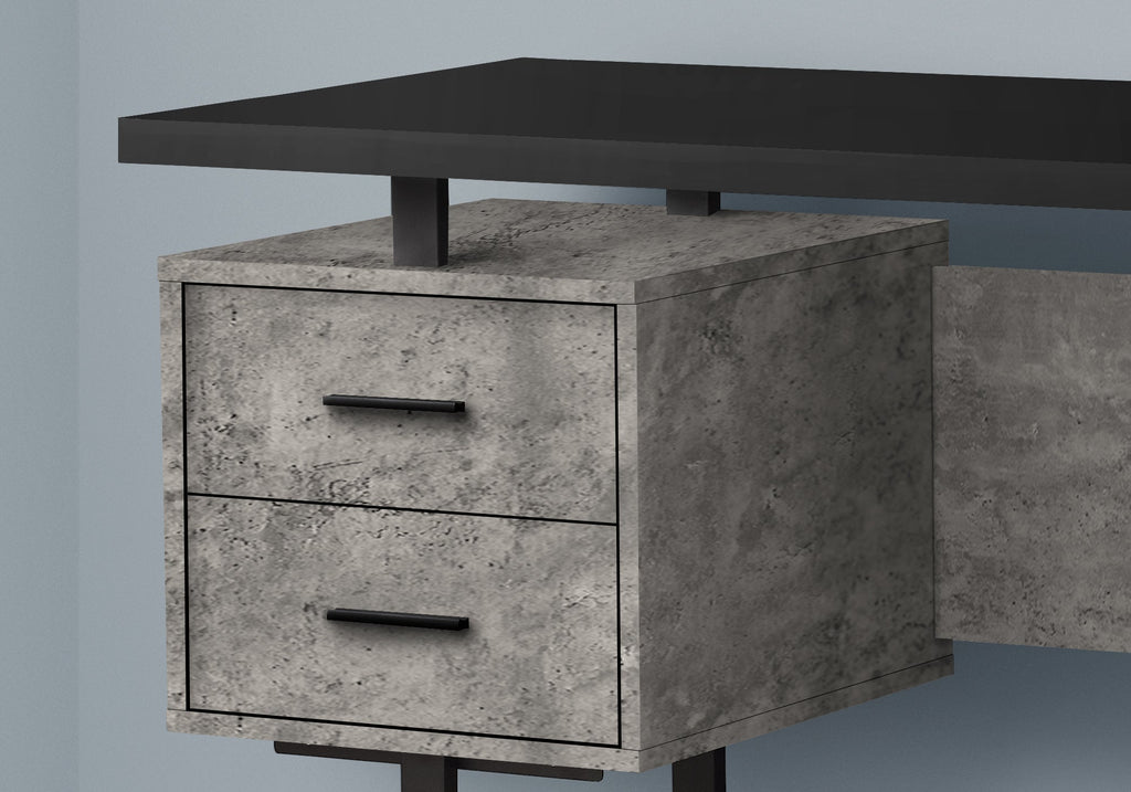 Computer Desk, Home Office, Laptop, Left, Right Set-up, Storage Drawers, 60'l, Work, Black And Grey Concrete Laminate, Black Metal, Contemporary, Modern