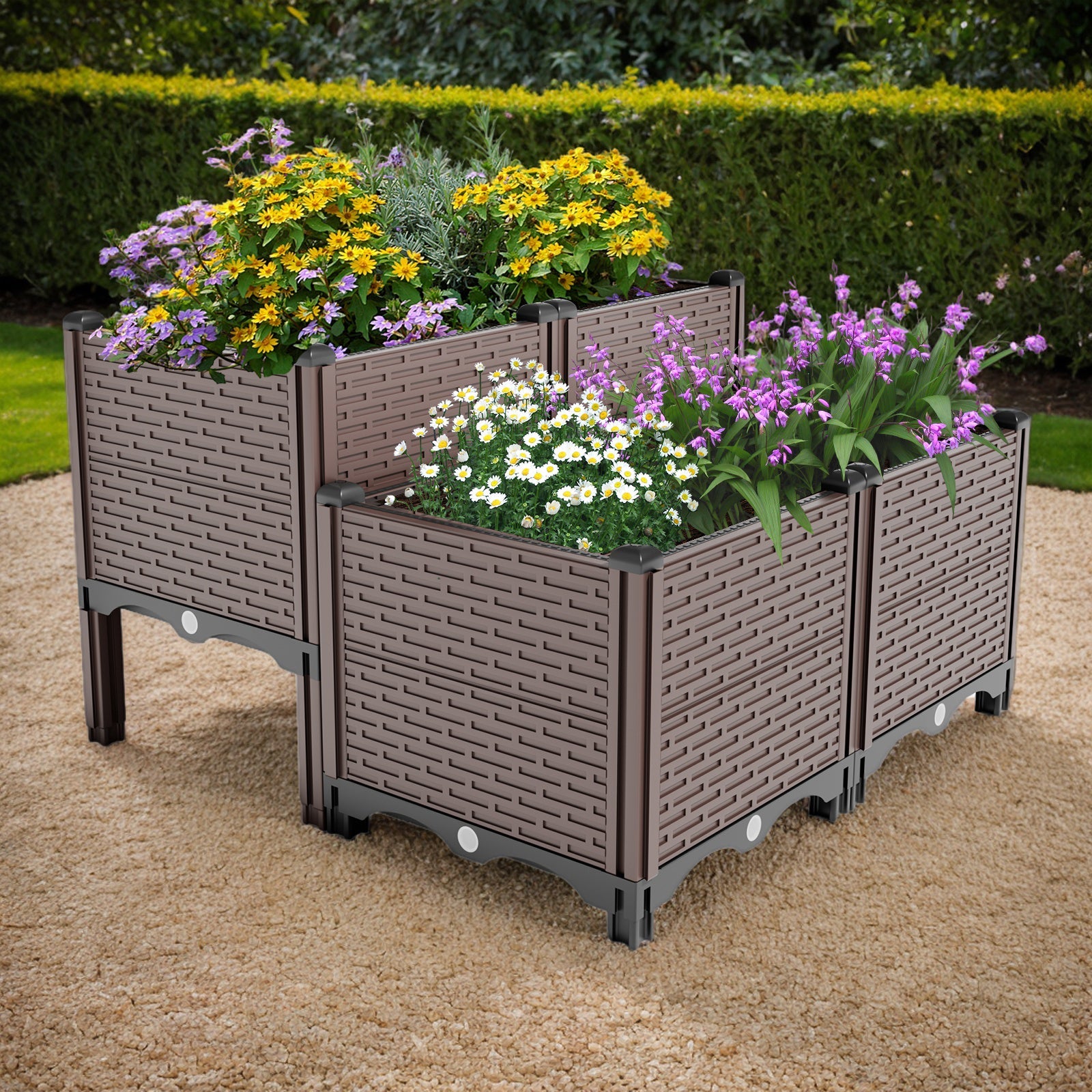 31.5x31.5x19.6in Raised Garden Beds Outdoor, Polypropylene Planter Boxes Outdoor for Vegetables, Flowers, Herbs, Garden Box with Drain Outlet, Heat and Frost Resistant Planters, 440 lbs Capacity